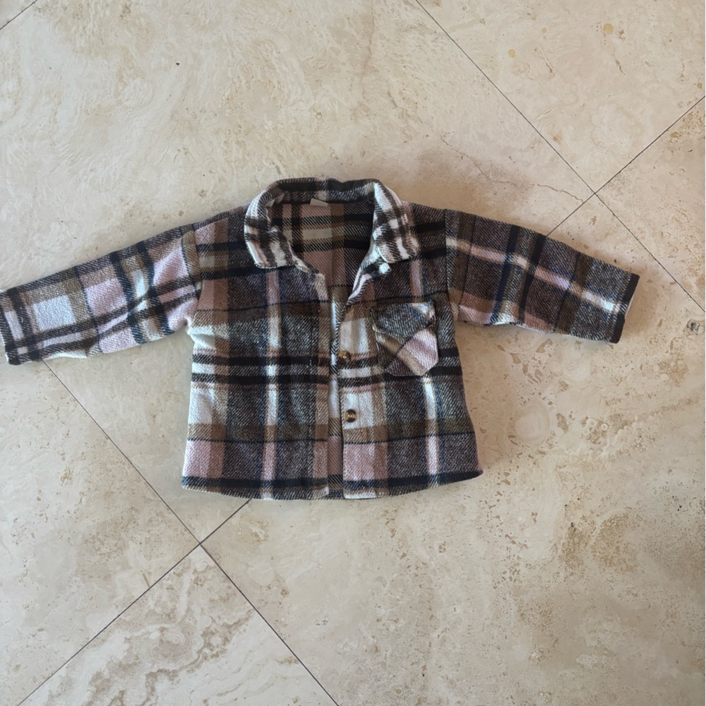 Plaid Button-Up Jacket in Brown and Pink